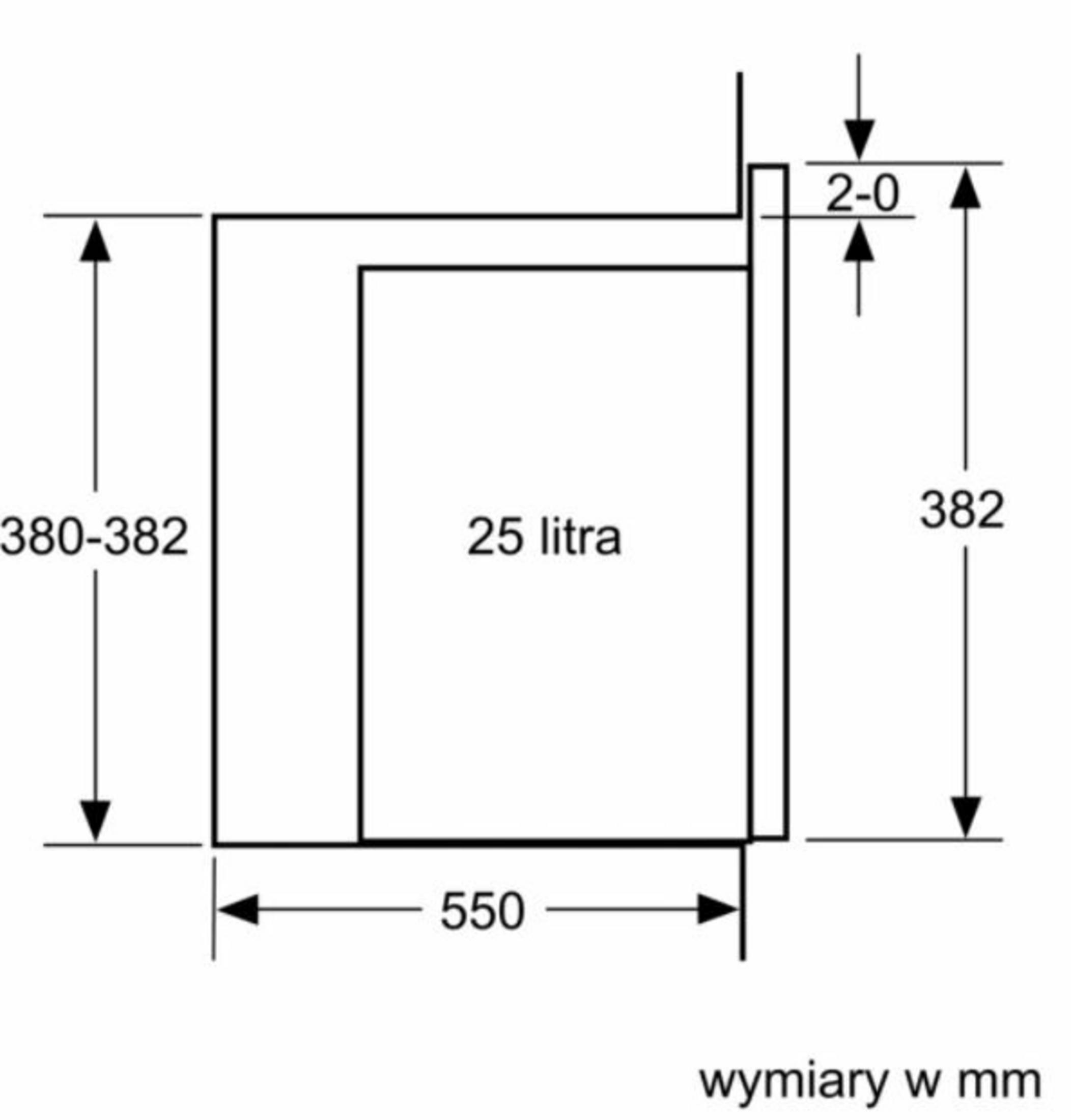 Rysunek techniczny z wymiarami urządzenia 25 litrów.