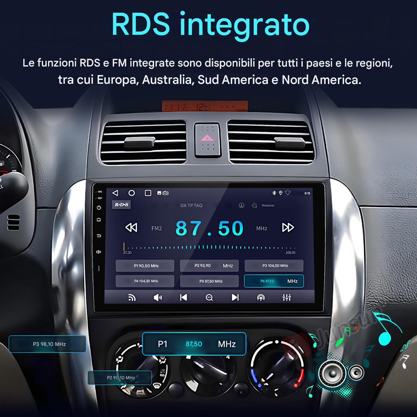 Un'autoradio con funzione RDS e stazioni radio preimpostate.