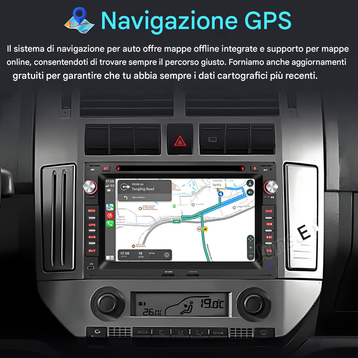 Sistema di navigazione per auto con mappe e indicazioni stradali.