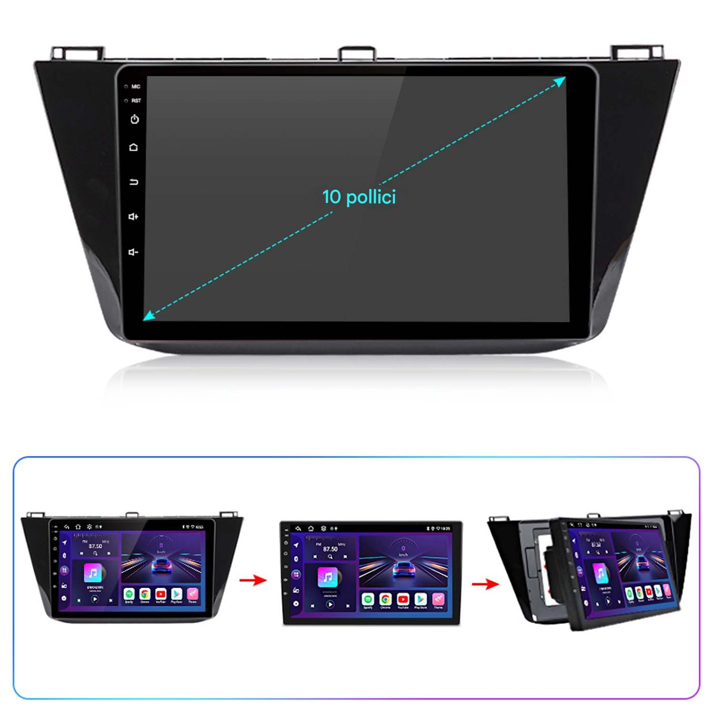 Un autoradio nero con un ampio display touchscreen che mostra la navigazione.