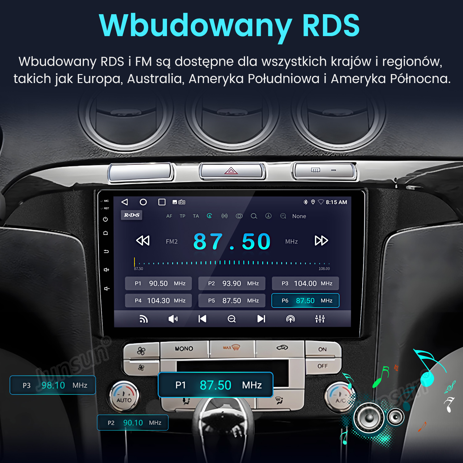 Un autoradio con display RDS mostra 87,50 MHz FM2.