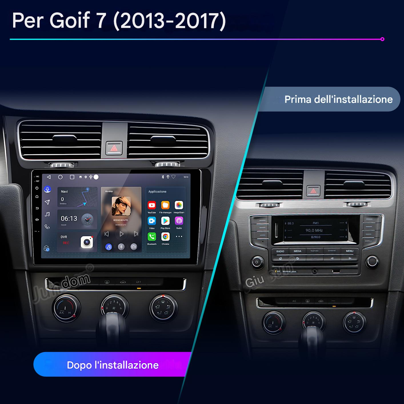 Confronto prima e dopo di un sistema di infotainment per VW Golf 7.