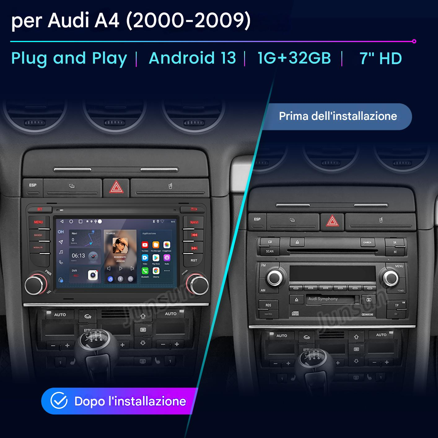 Confronto cruscotto Audi A4: prima e dopo installazione sistema Android 13 HD 7".