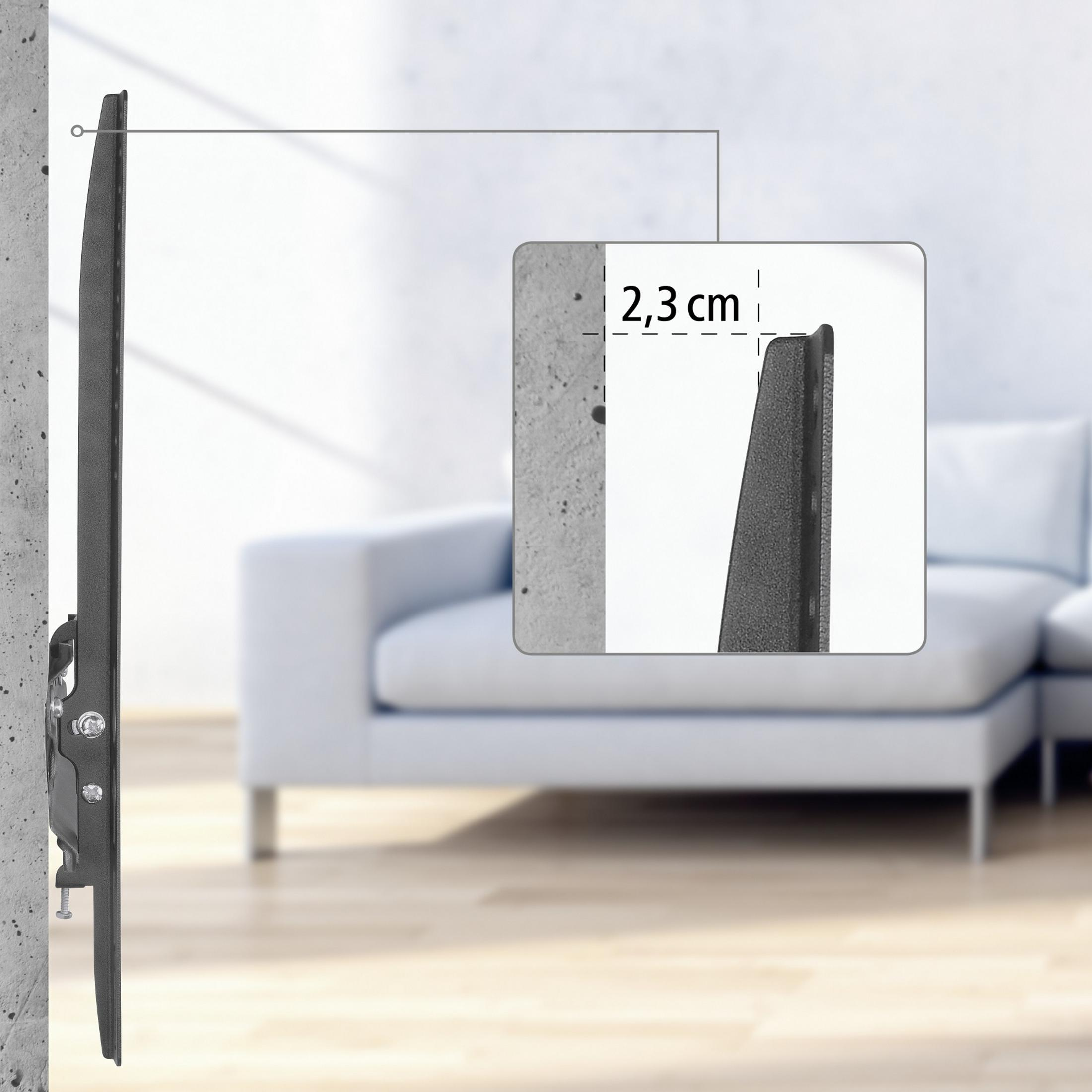Un perfil de soporte de TV sobresale 2,3 cm de la pared.