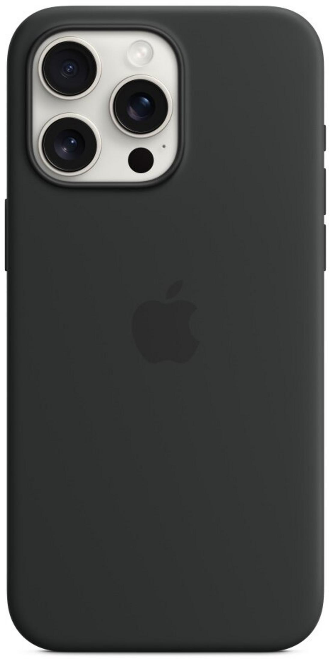 Custodia nera per telefono con logo Apple e tripla fotocamera.