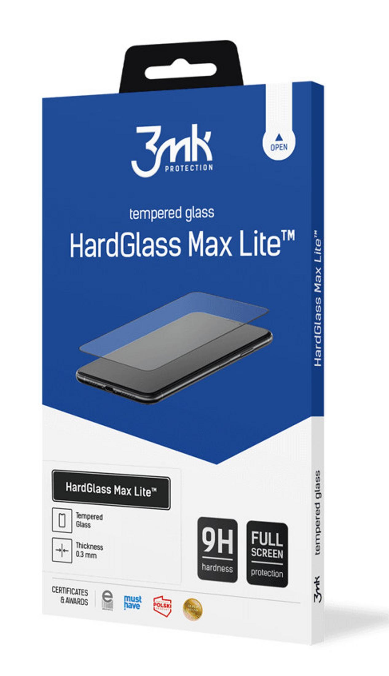 Opakowanie szkła hartowanego 3mk HardGlass Max Lite z wizerunkiem telefonu.