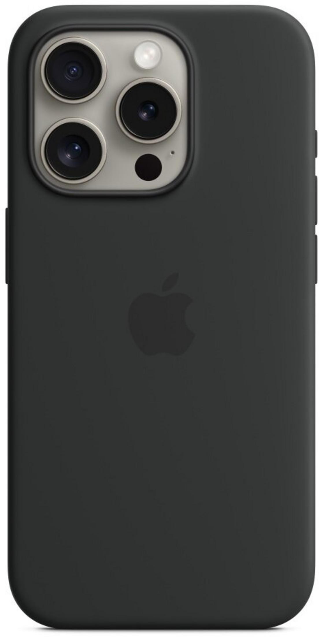 Dark gray iPhone case with Apple logo and triple camera lens.