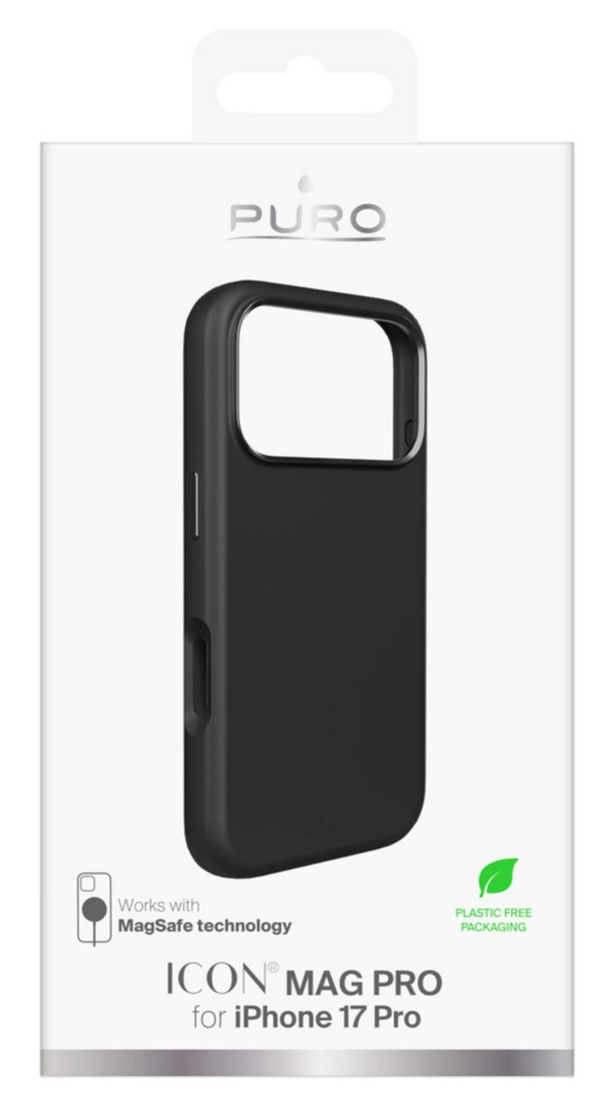 Schwarze Puro ICON MAG PRO Hülle für iPhone 17 Pro mit MagSafe-Technologie.