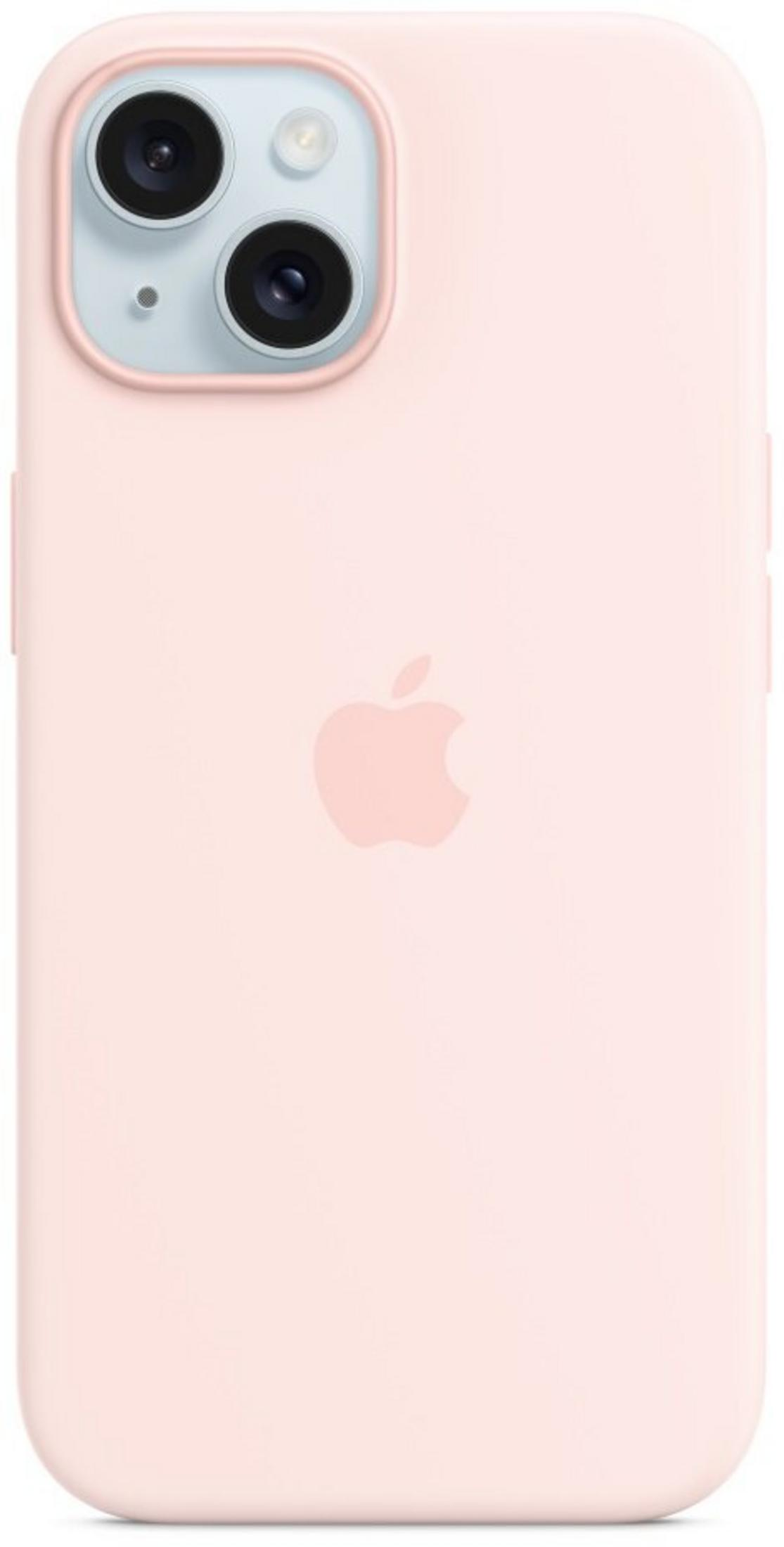 A light pink iPhone case with a dual-camera system and embossed Apple logo.