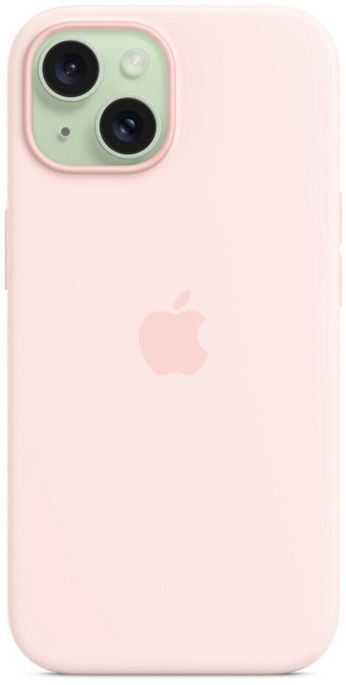 A pink iPhone with two camera lenses and an Apple logo.