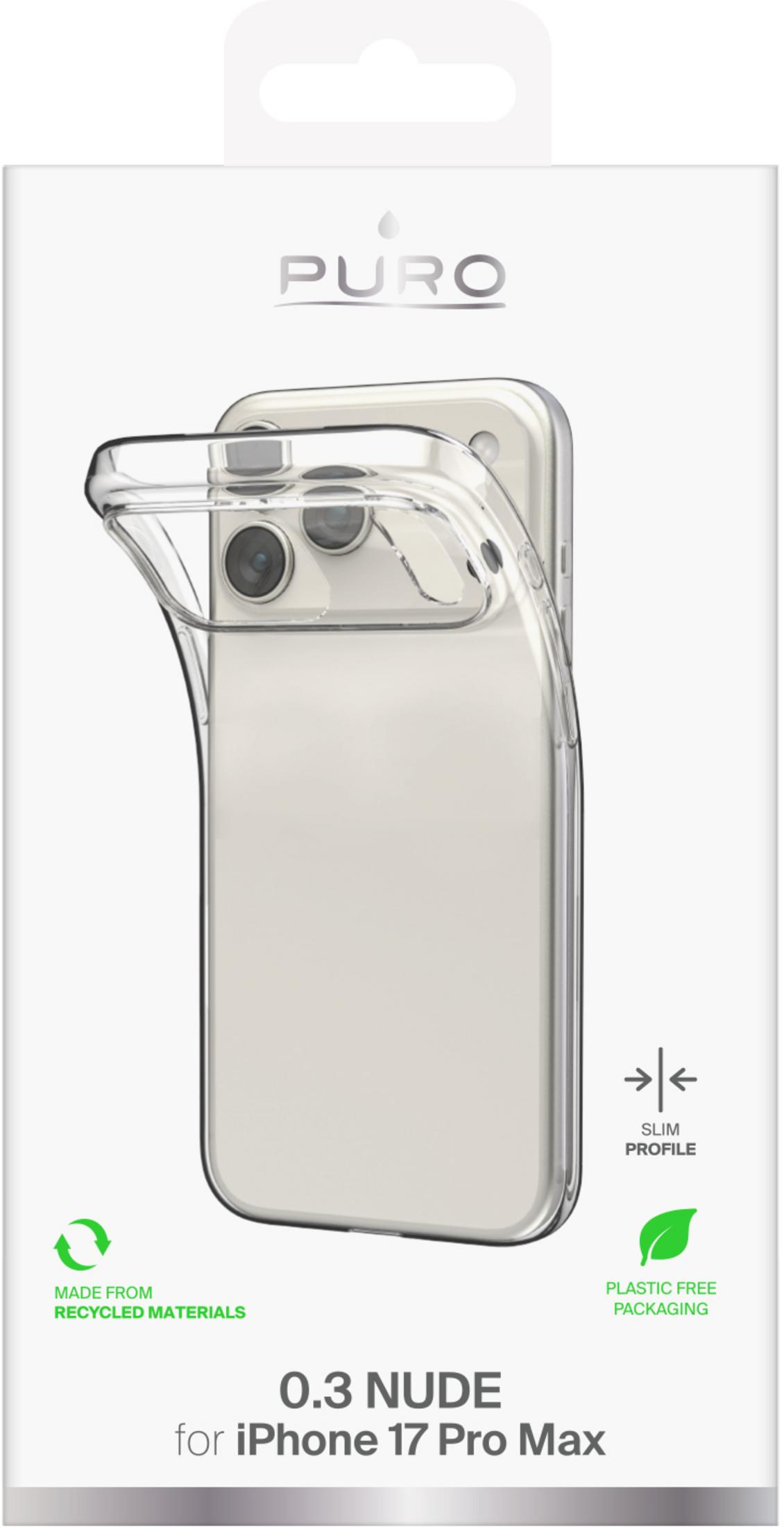 Etui Puro do iPhone 17 Pro Max, przezroczyste, smukły profil, materiały z recyklingu.
