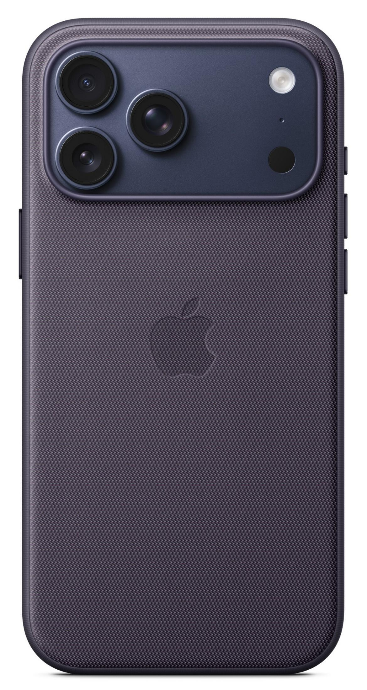 Retro di un iPhone scuro con tripla fotocamera e logo Apple.