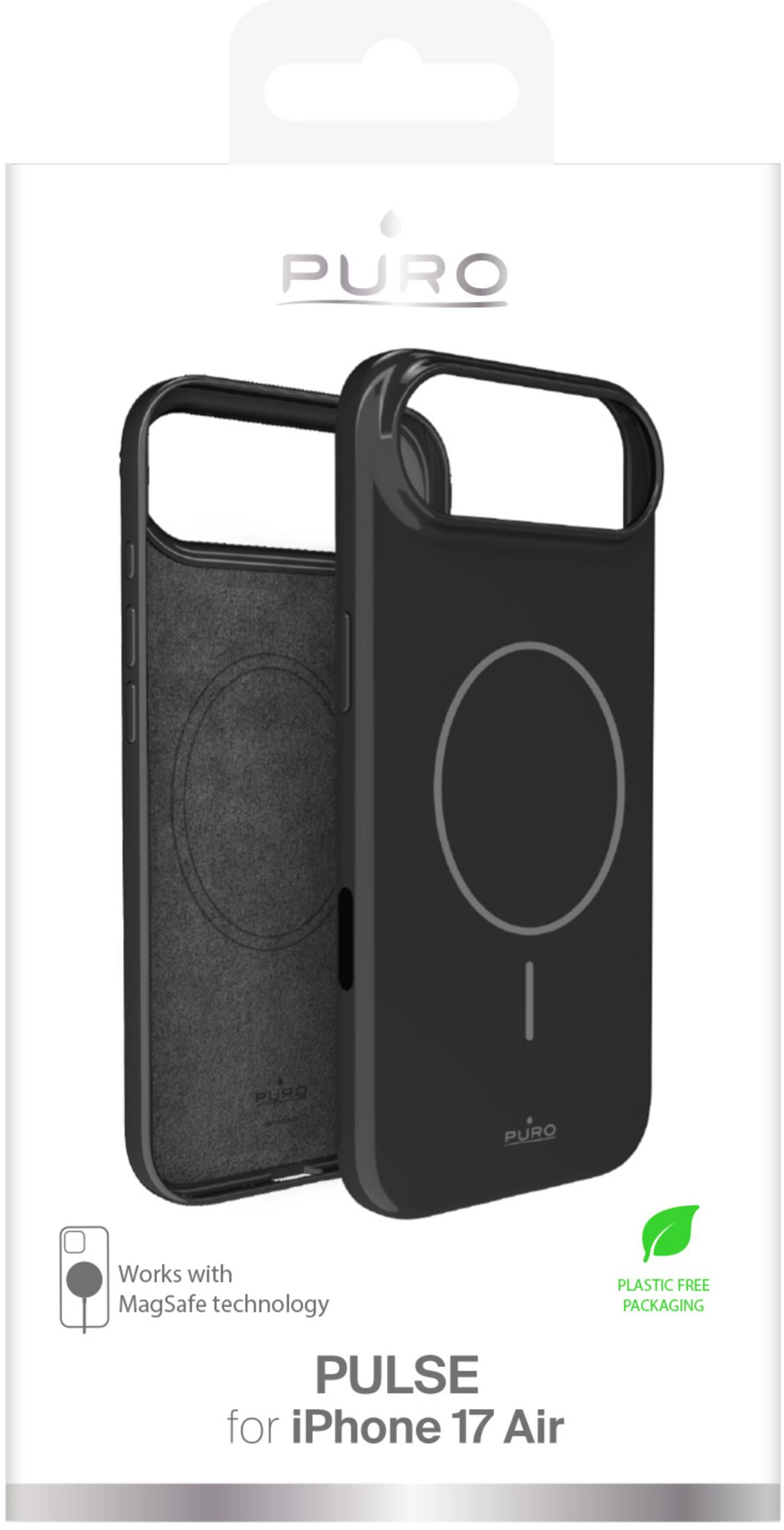 Custodia nera Puro Pulse per iPhone 17 Air con MagSafe. Imballaggio senza plastica.