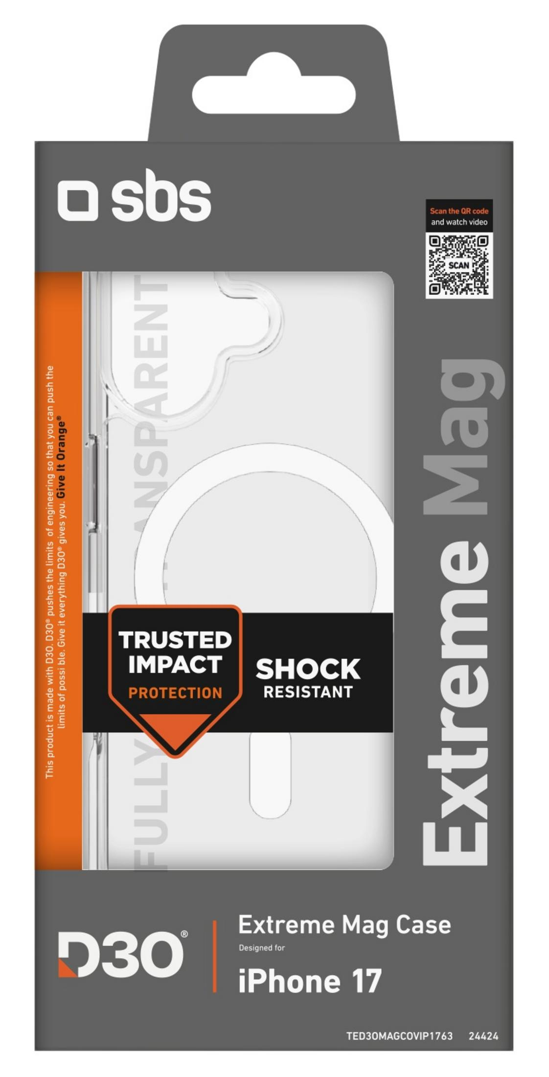 Opakowanie SBS iPhone 17 Extreme Mag Case z marką D30 Trusted Impact Shock Resistant.