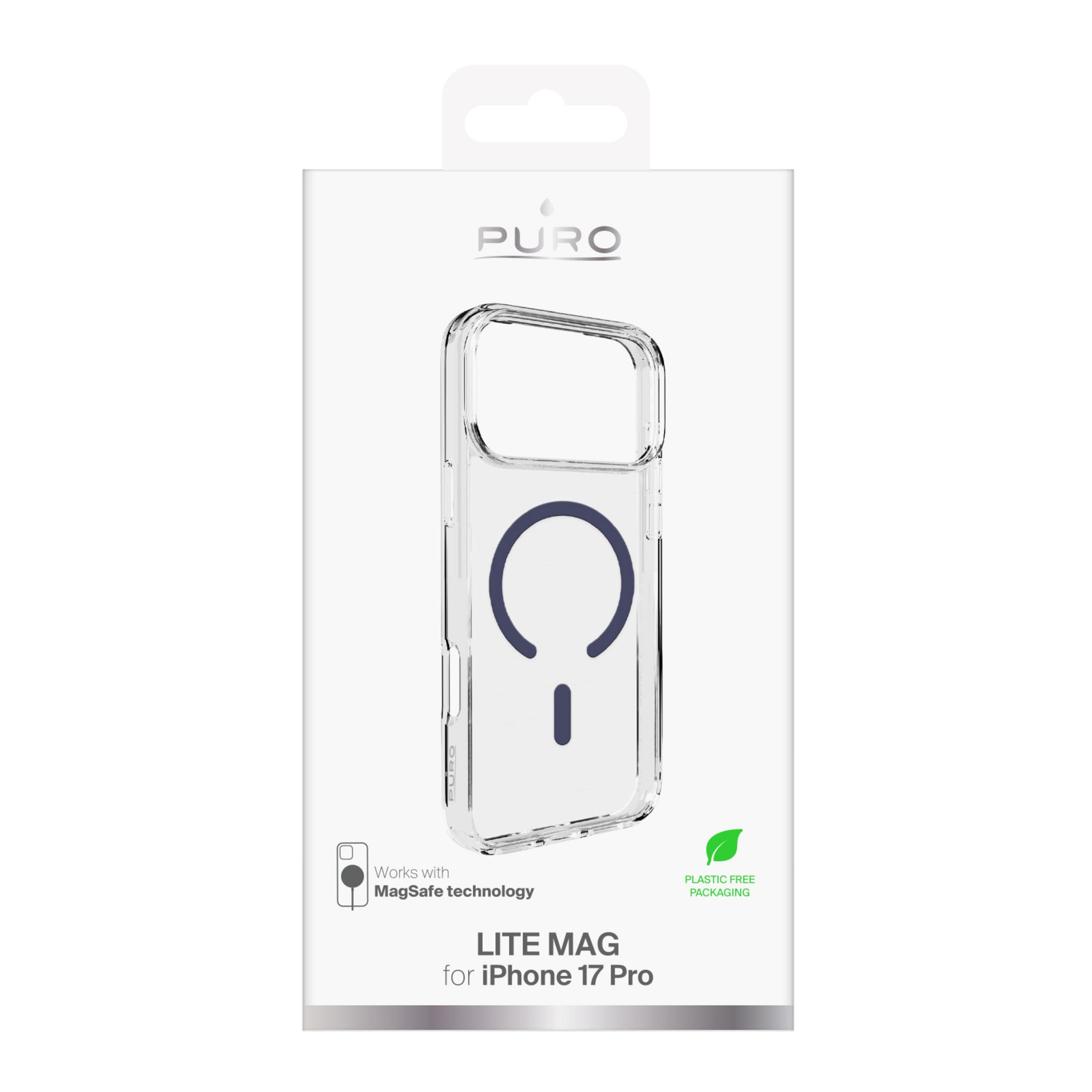 Custodia trasparente Puro per iPhone 17 Pro con tecnologia MagSafe. Confezione senza plastica.