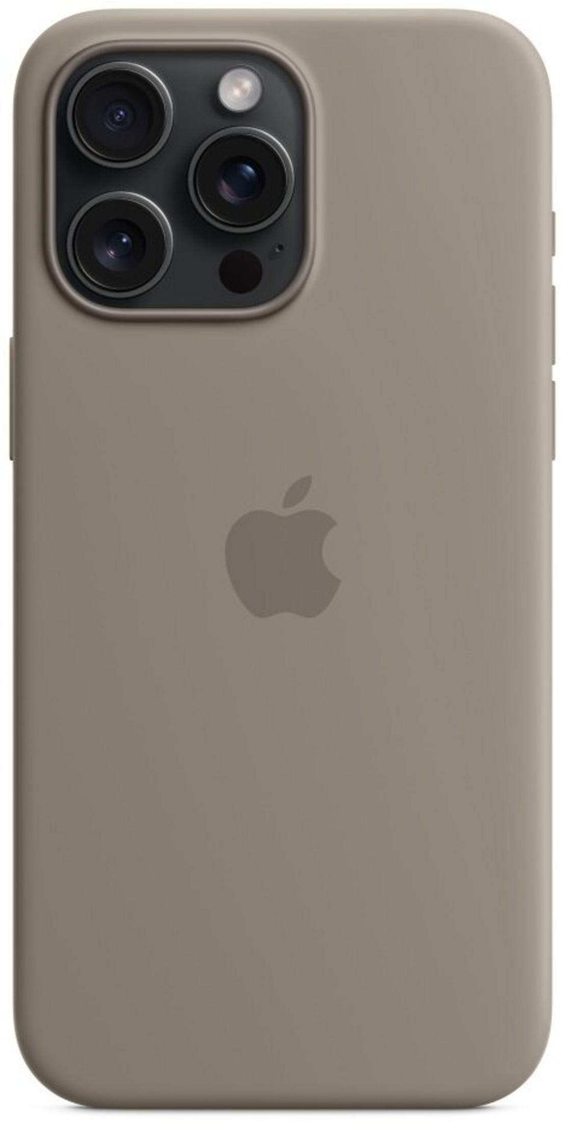 Coque de téléphone grise avec logo Apple et objectifs.