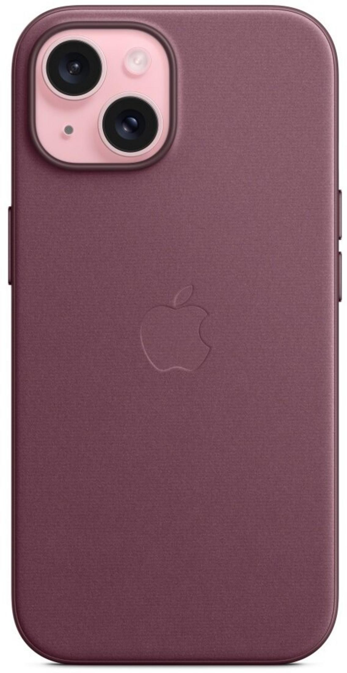 Fioletowe etui na iPhone 13 Pro z podwójnym aparatem i wytłoczonym logo Apple.