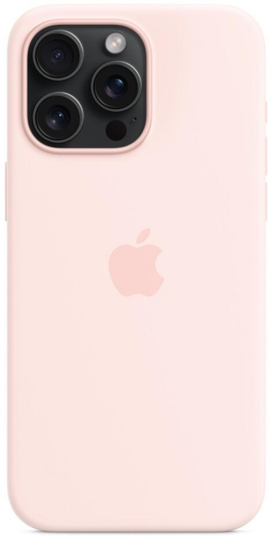 A light pink iPhone case featuring a triple camera and Apple logo.
