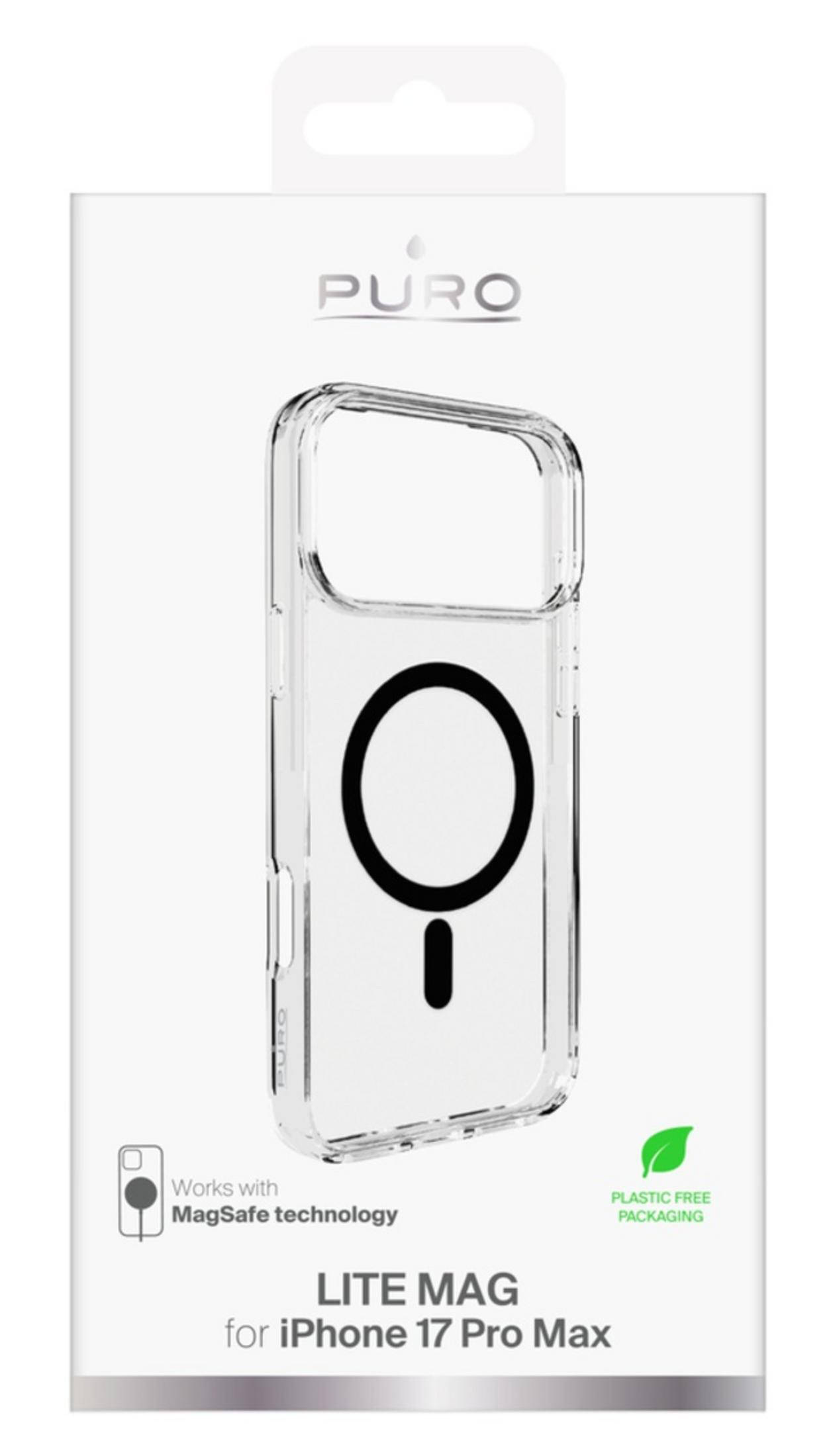 Przezroczyste etui Puro do iPhone 17 Pro Max z MagSafe, bez plastiku.