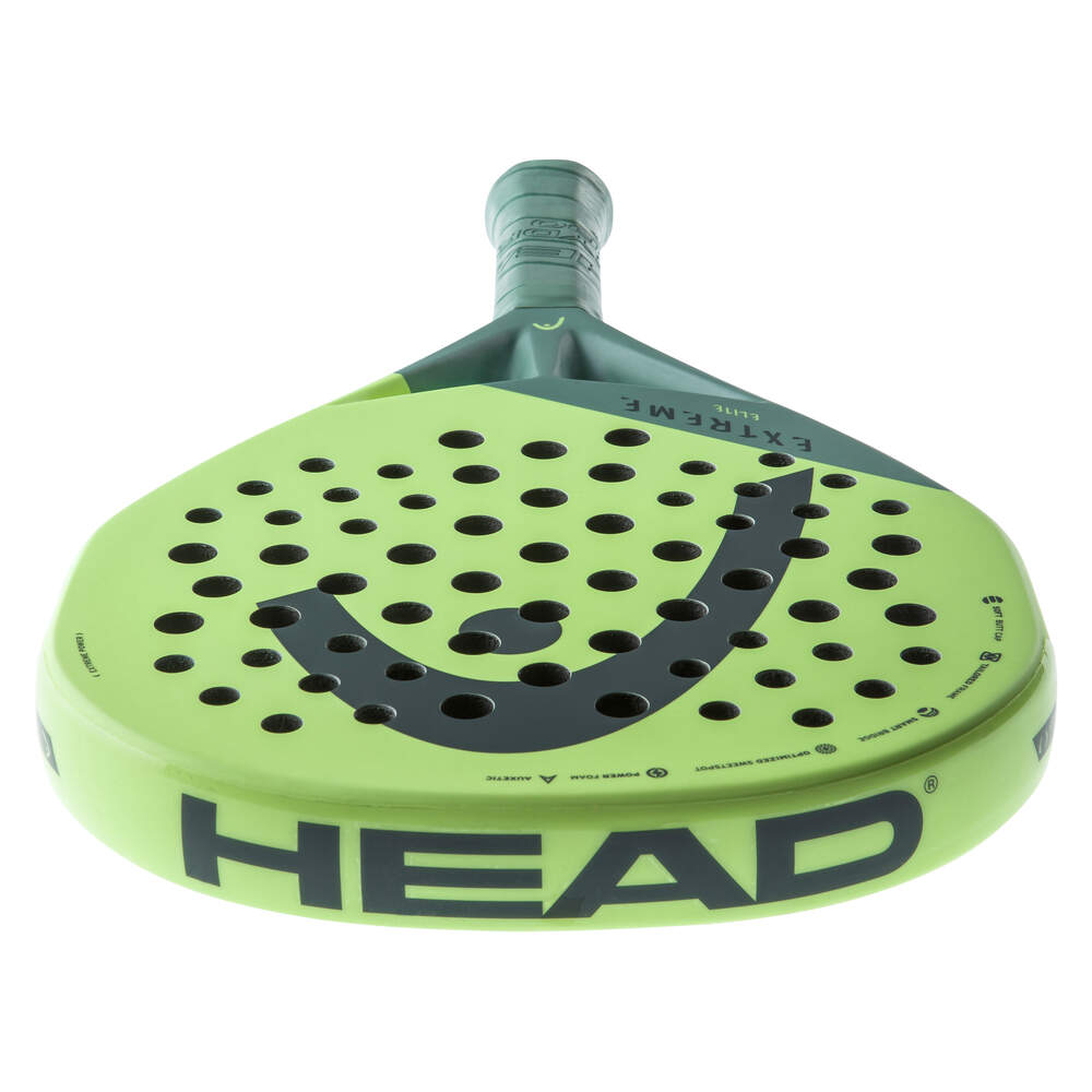 Una racchetta da padel verde chiaro con testo nero 'HEAD' e logo nero.