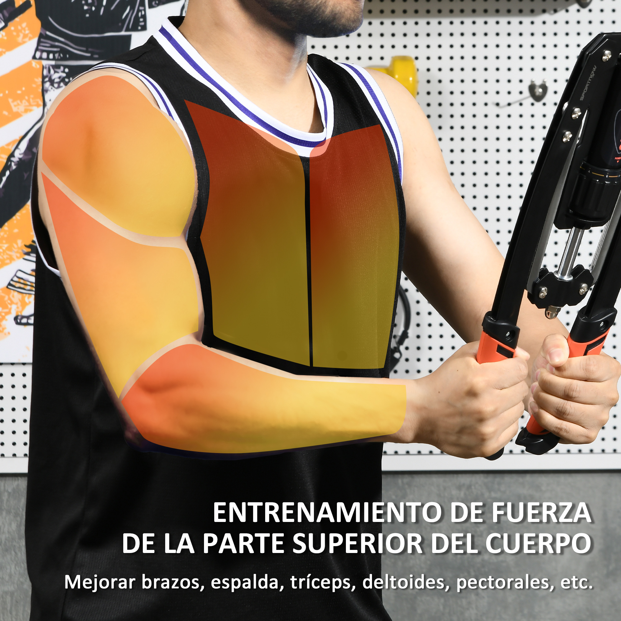 Hombre entrena parte superior con fortalecedor de agarre, animación muscular
