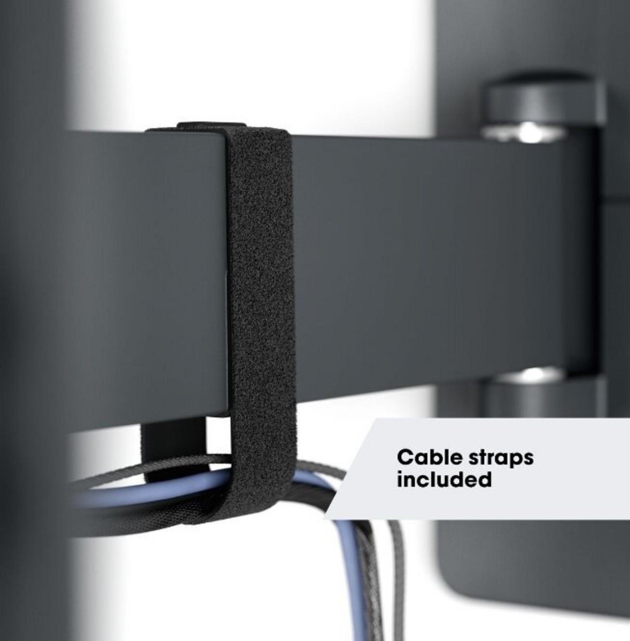 Schwarze Kabelbinder halten gebündelte Kabel an einer dunkelgrauen Halterung.