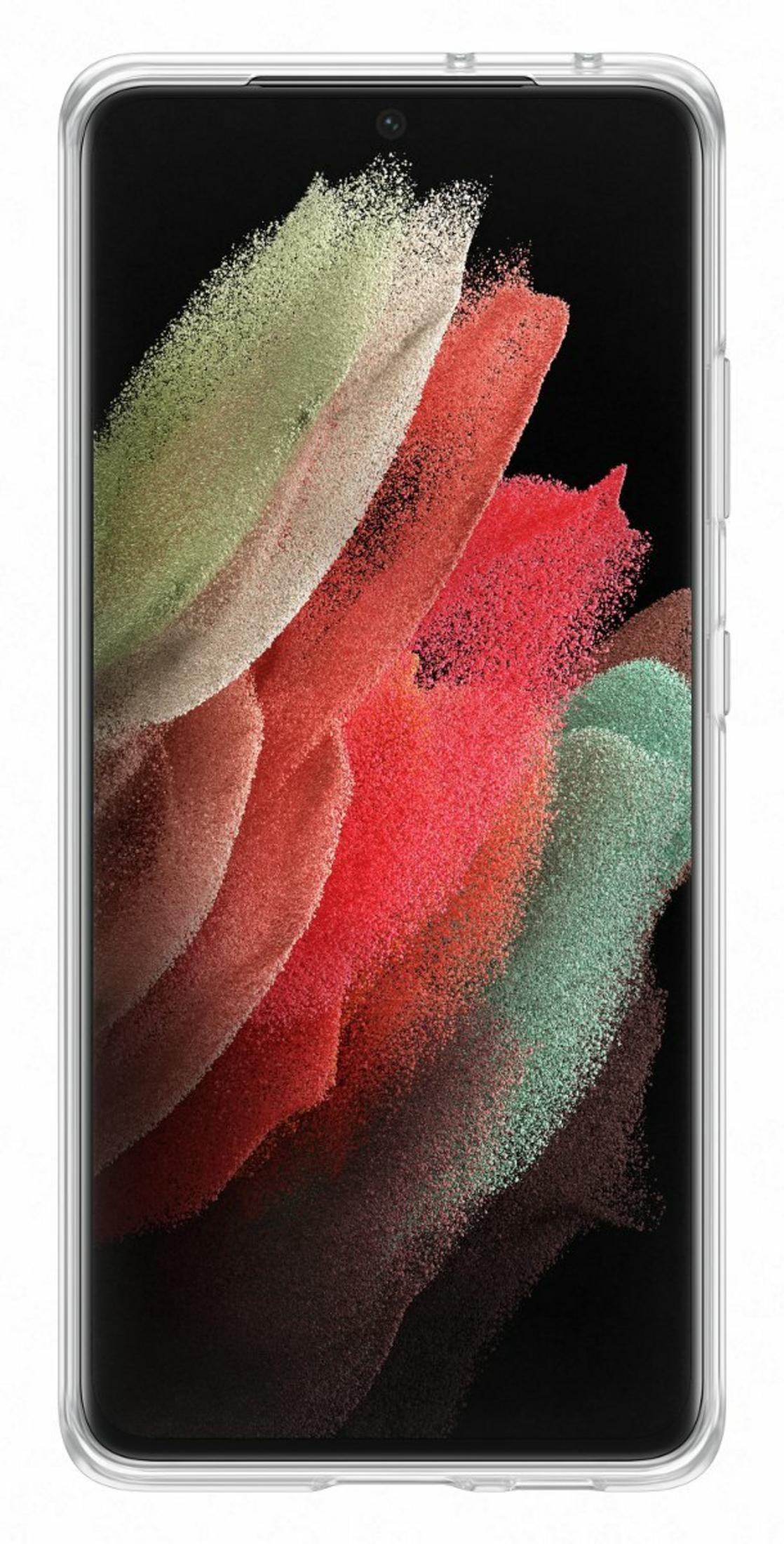 Przezroczyste etui na telefon na czarnym tle z abstrakcyjnymi kolorowymi pociągnięciami pędzla.
