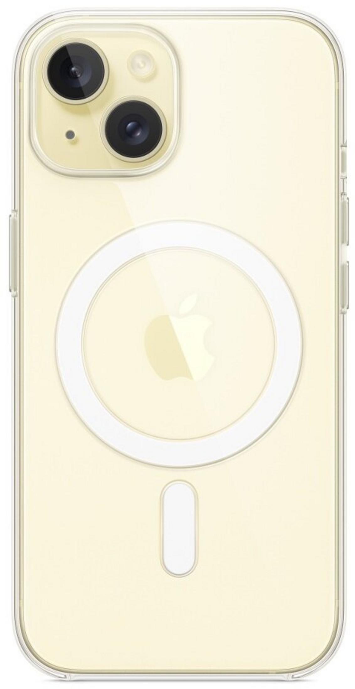 A pale yellow iPhone with a clear case, camera, and Apple logo.