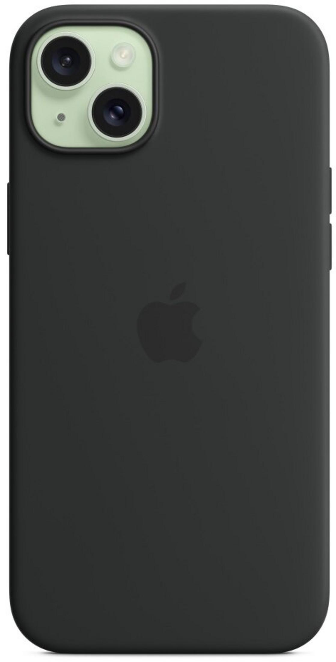 Coque noire pour iPhone avec logo Apple et découpe caméra en haut à gauche.