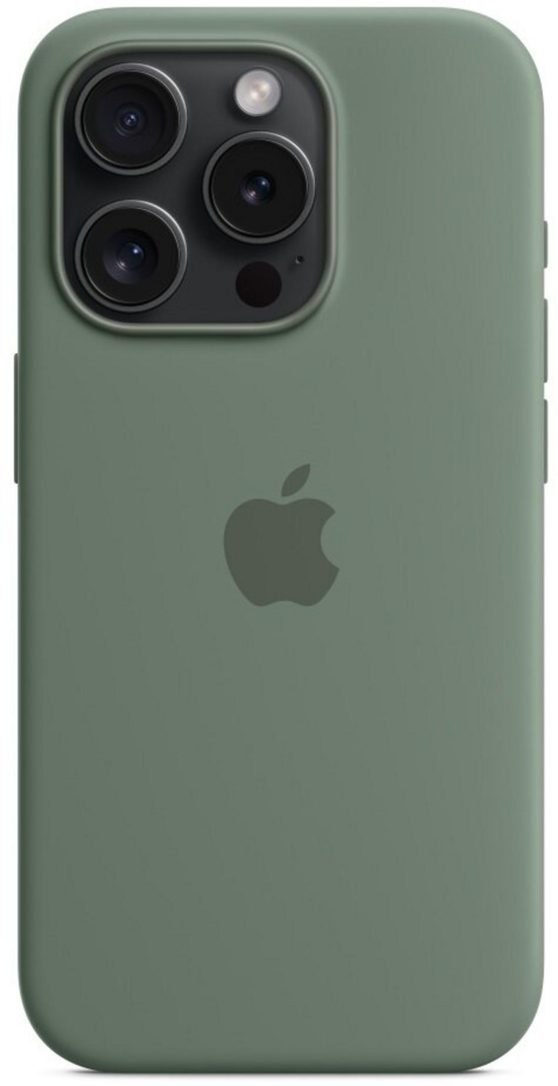 Green iPhone with triple camera and Apple logo on the back.