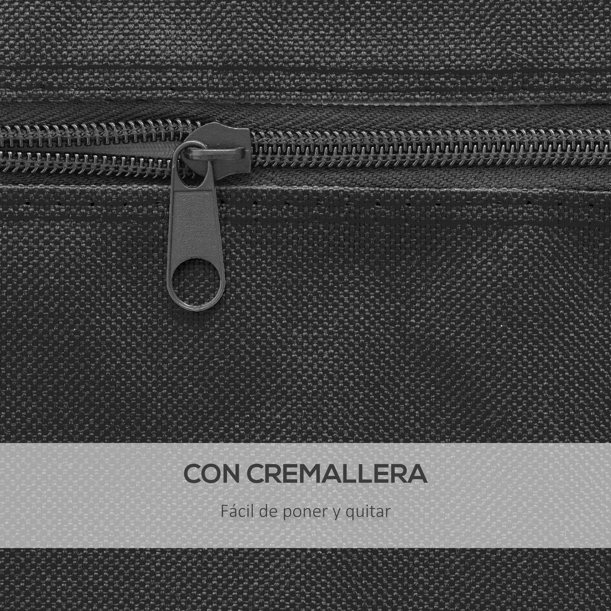 Primer plano de una cremallera negra sobre tela negra.