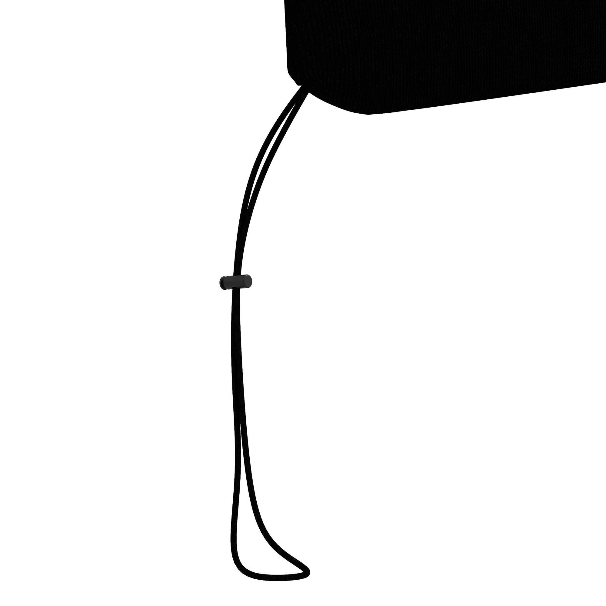 Cordón negro con pasador sobre fondo blanco.