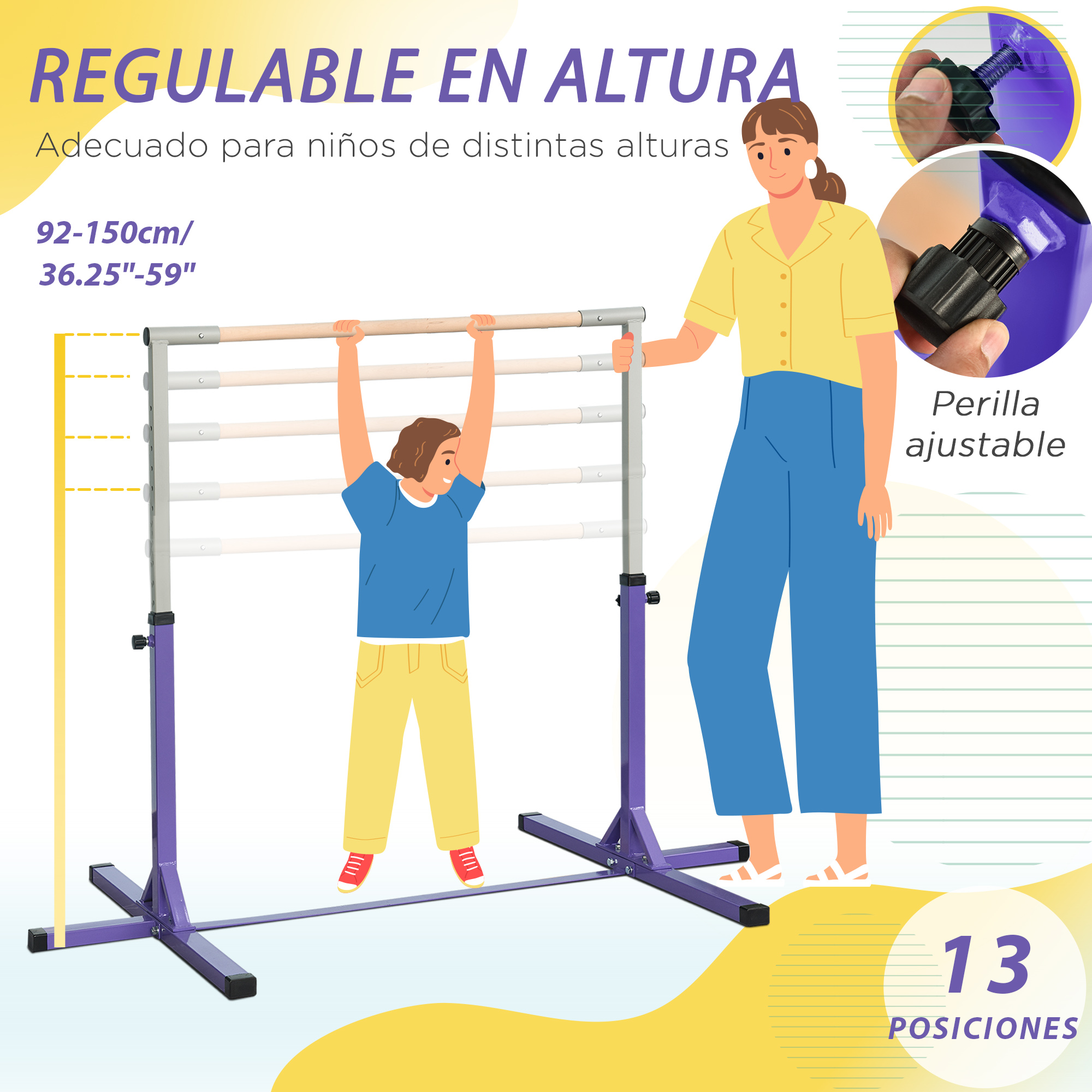 Una niña en barra de ballet con una mujer al lado. Altura ajustable.