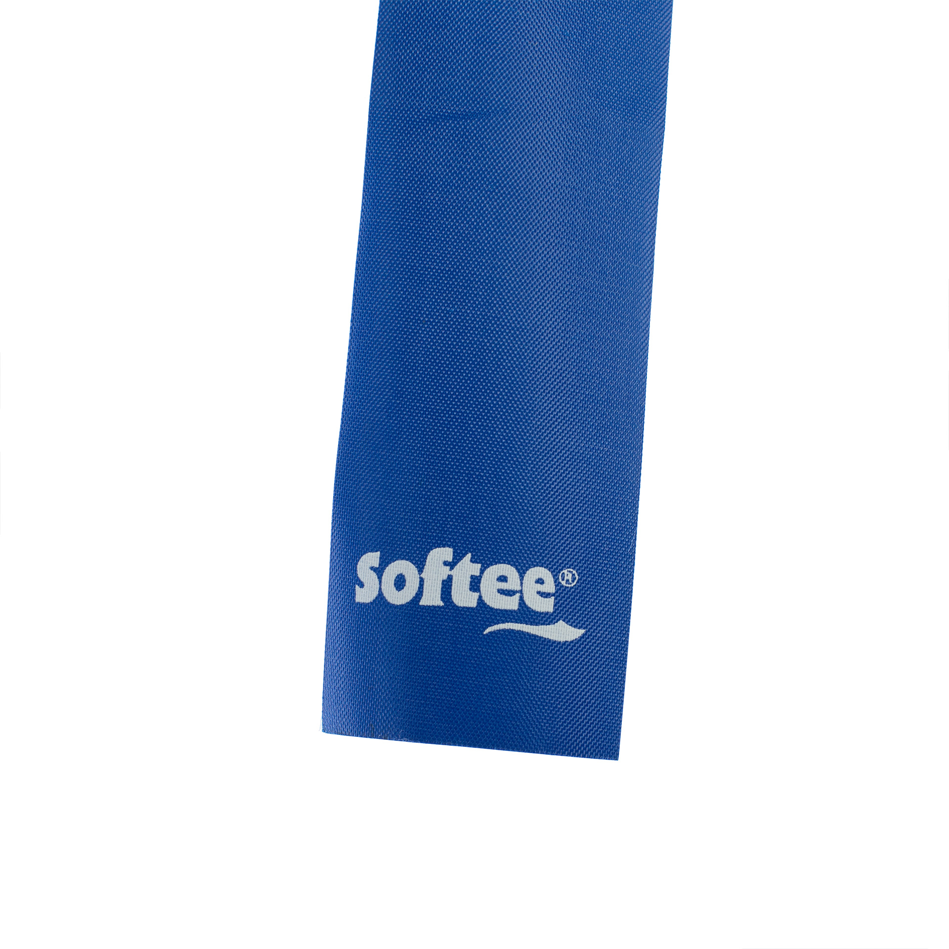Una cinta azul con el logo blanco "Softee" sobre fondo blanco.