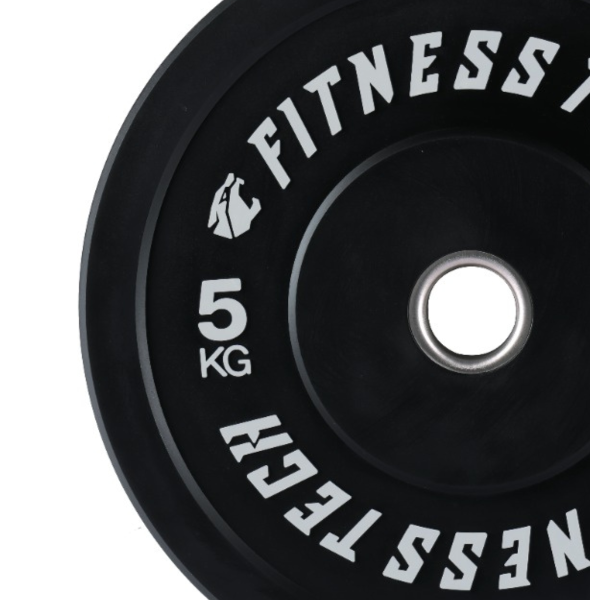 Disco de pesas negro con texto blanco "5 KG" y logo.