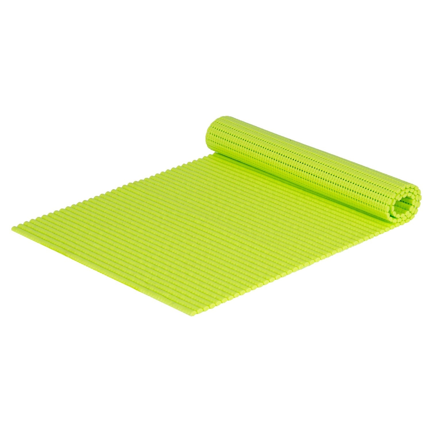 Una alfombrilla de silicona verde brillante con superficie texturizada, parcialmente enrollada.