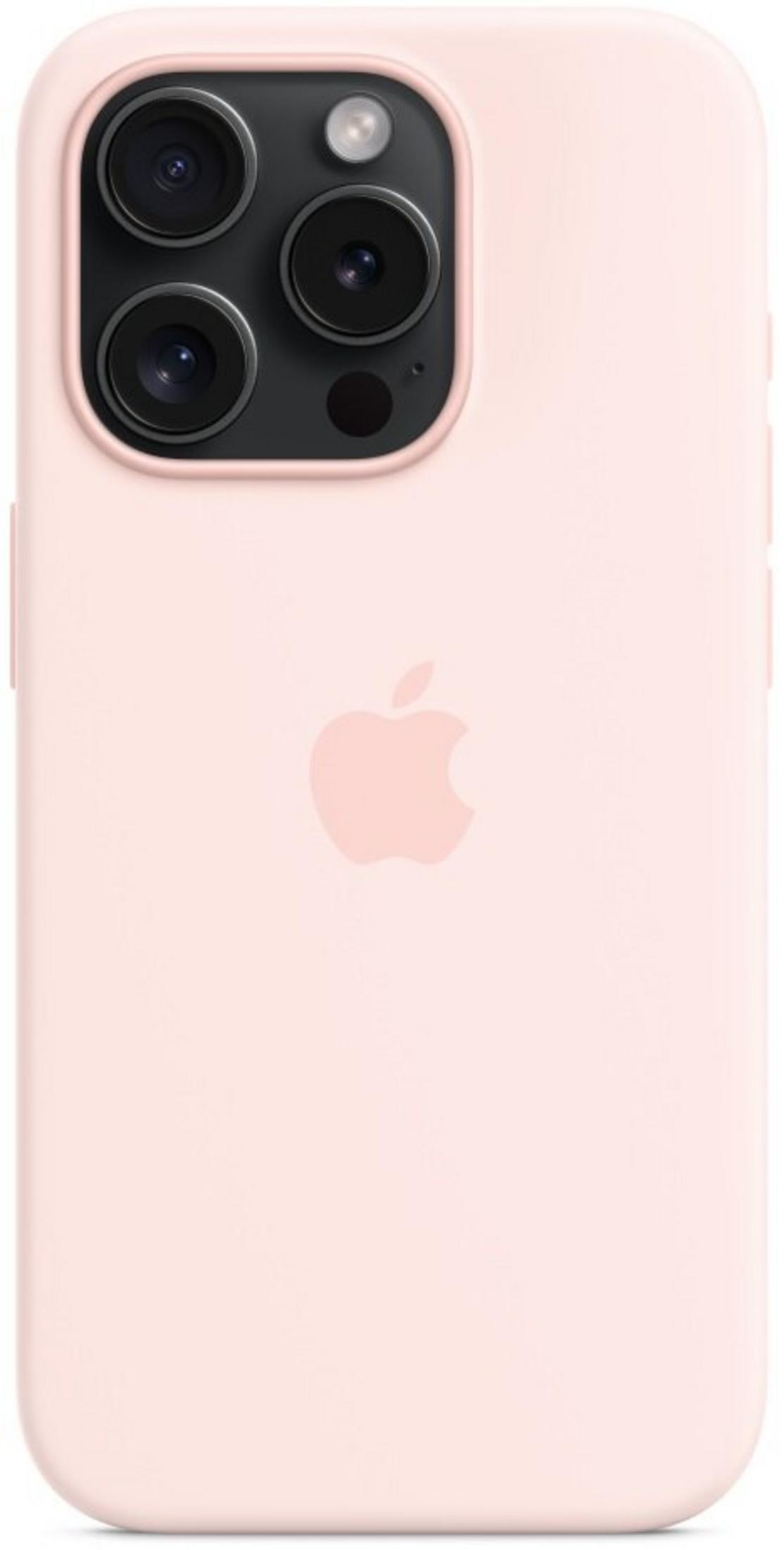 Coque iPhone rose pâle avec logo Apple et triple appareil photo.