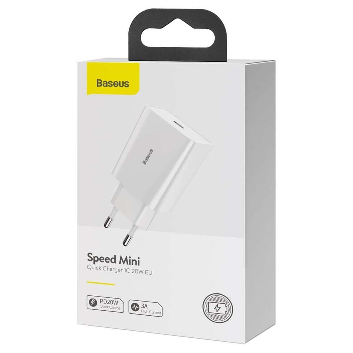 Caricatore rapido Baseus Speed Mini 20W EU. Caricatore bianco con spina EU. PD 20W, 3A.