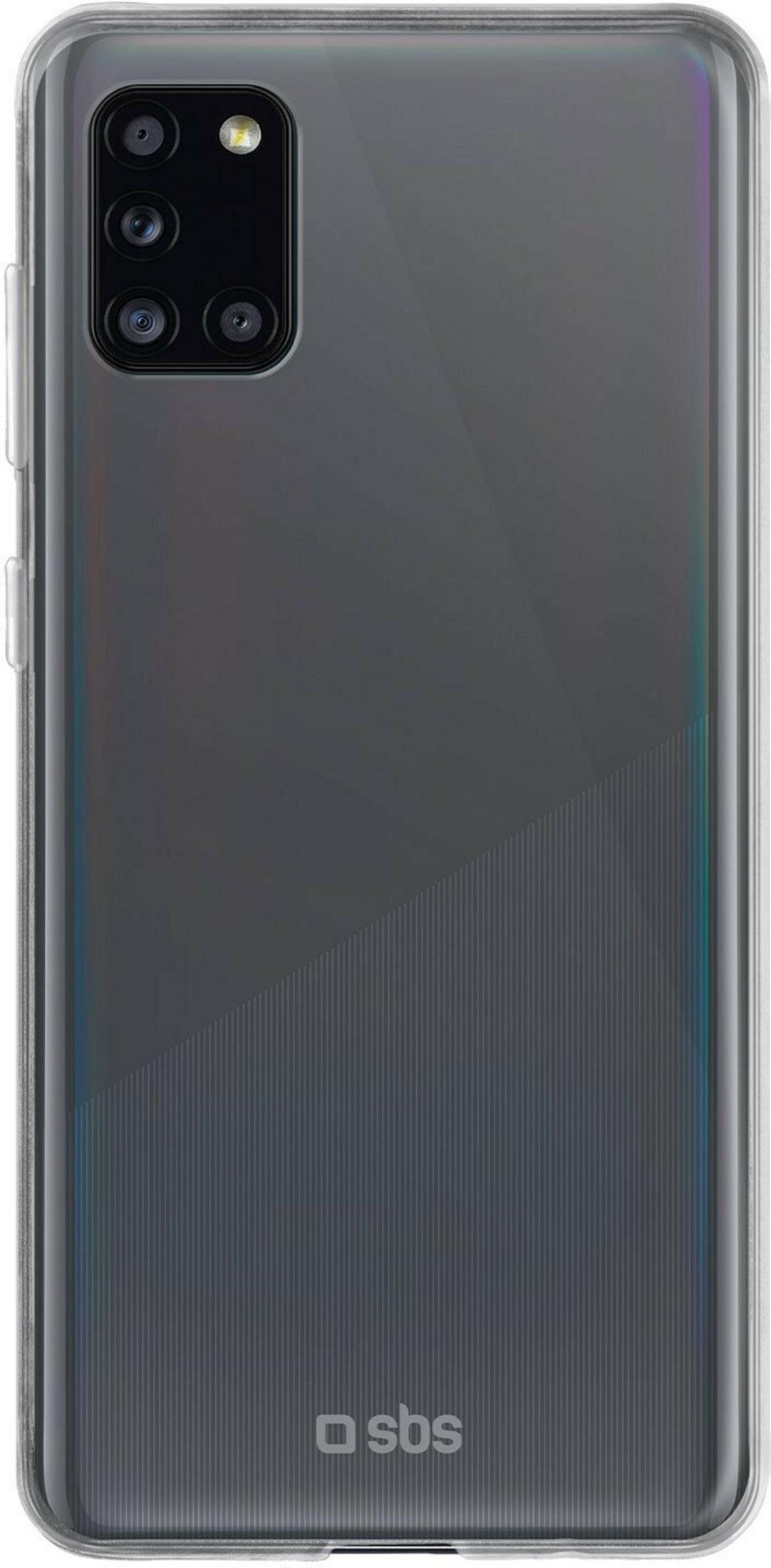 Tył przezroczystego etui na telefon z czterema aparatami i logo SBS.
