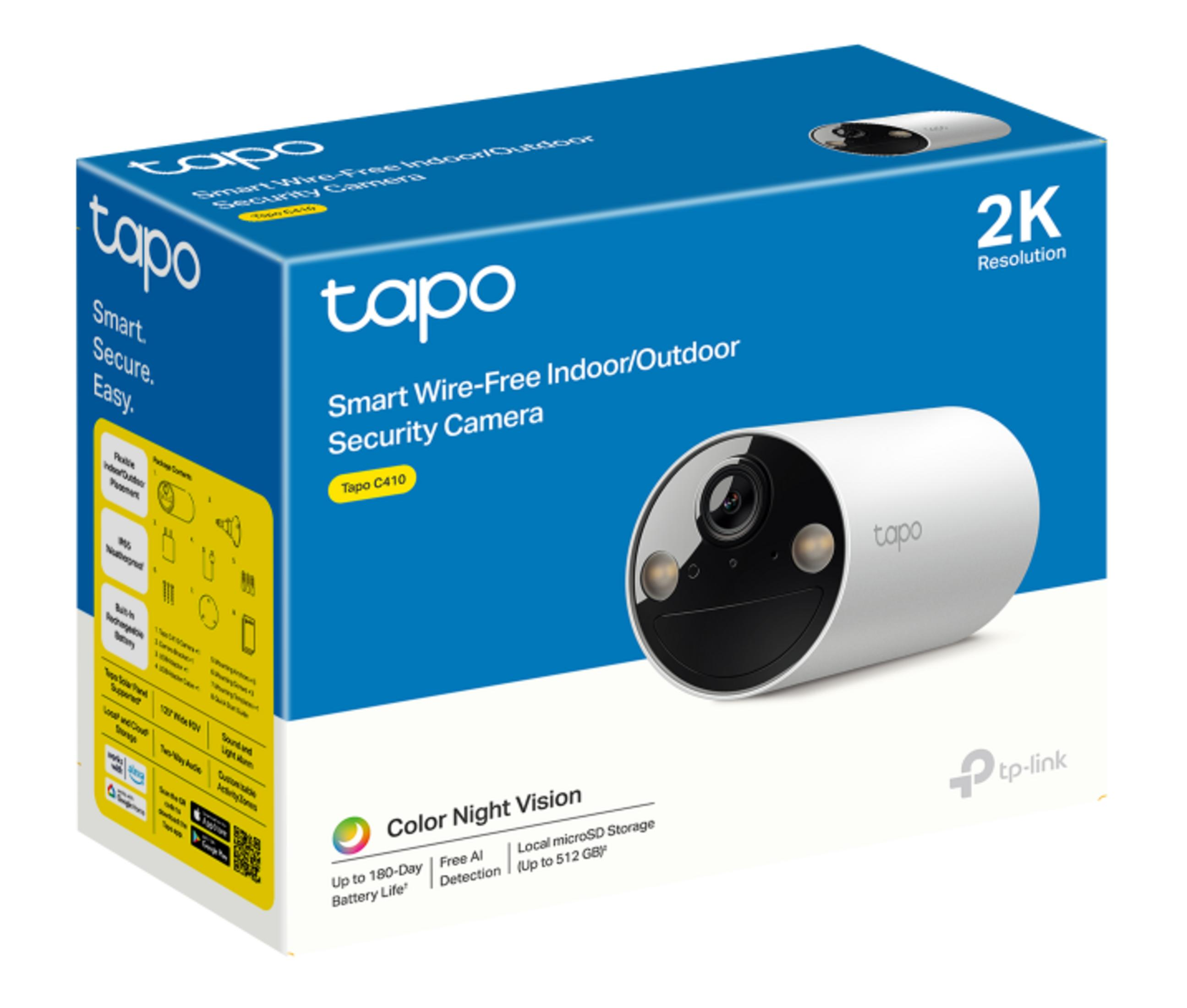 Tapo Smart WLAN-Überwachungskamera-Box, 2K-Auflösung, Farb-Nachtsicht.