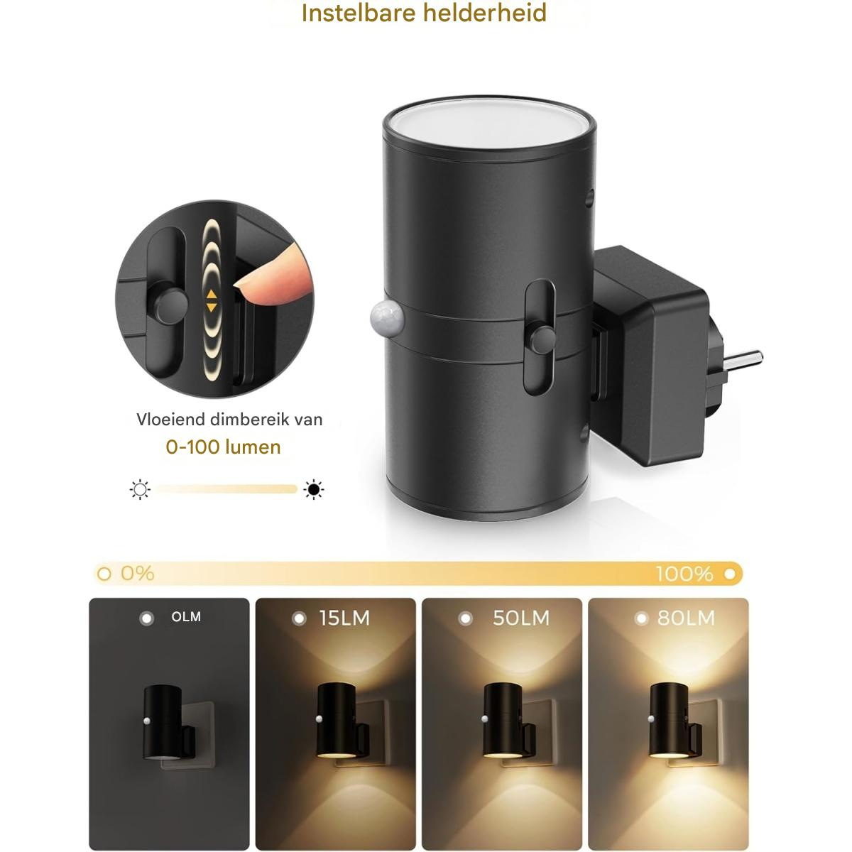 Einstellbare Helligkeit: Lampe, 0-100 Lumen, verschiedene Helligkeitsstufen.