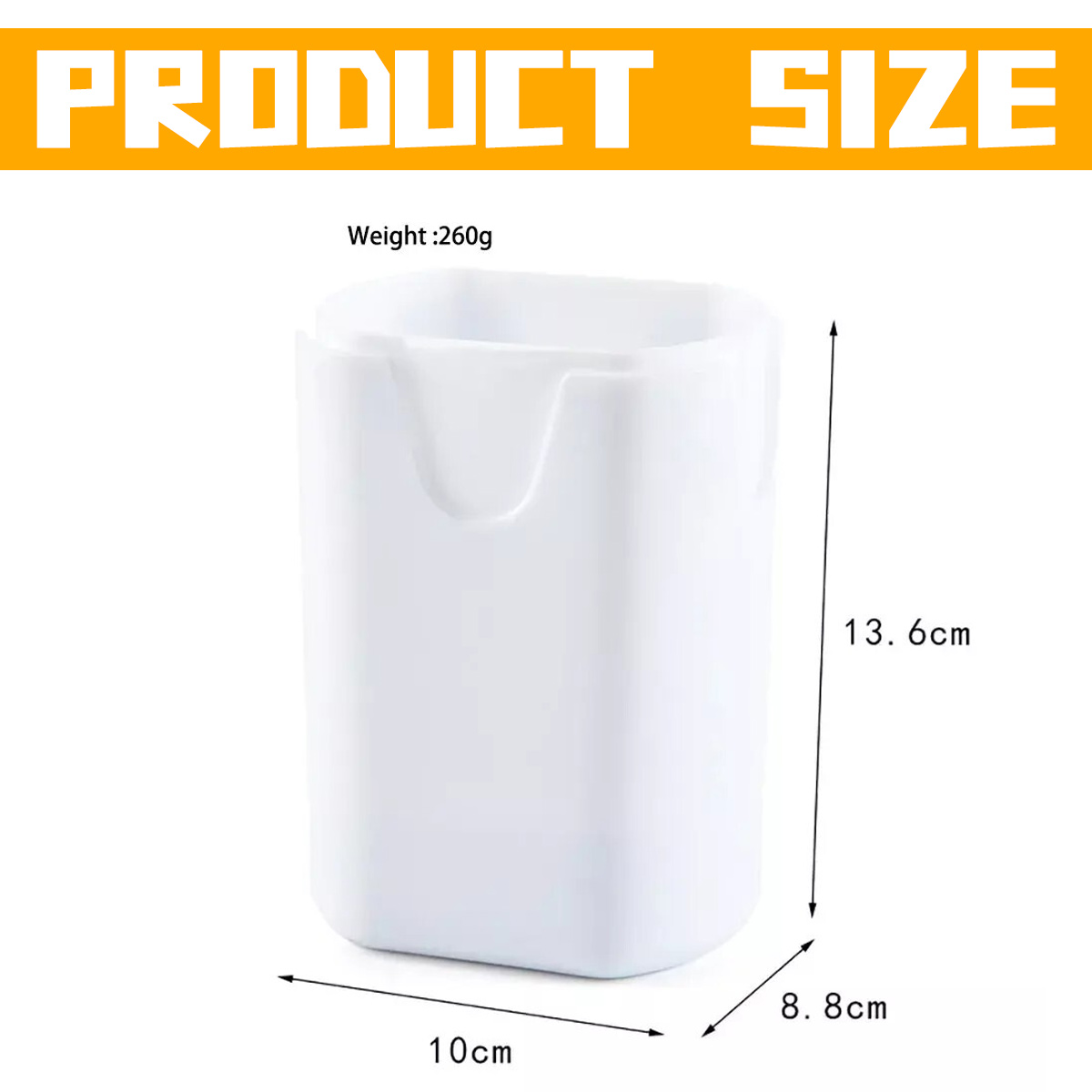 Weißer zylindrischer Behälter, 13,6 cm H, 10 cm B, 8,8 cm T. Gewicht: 260g.