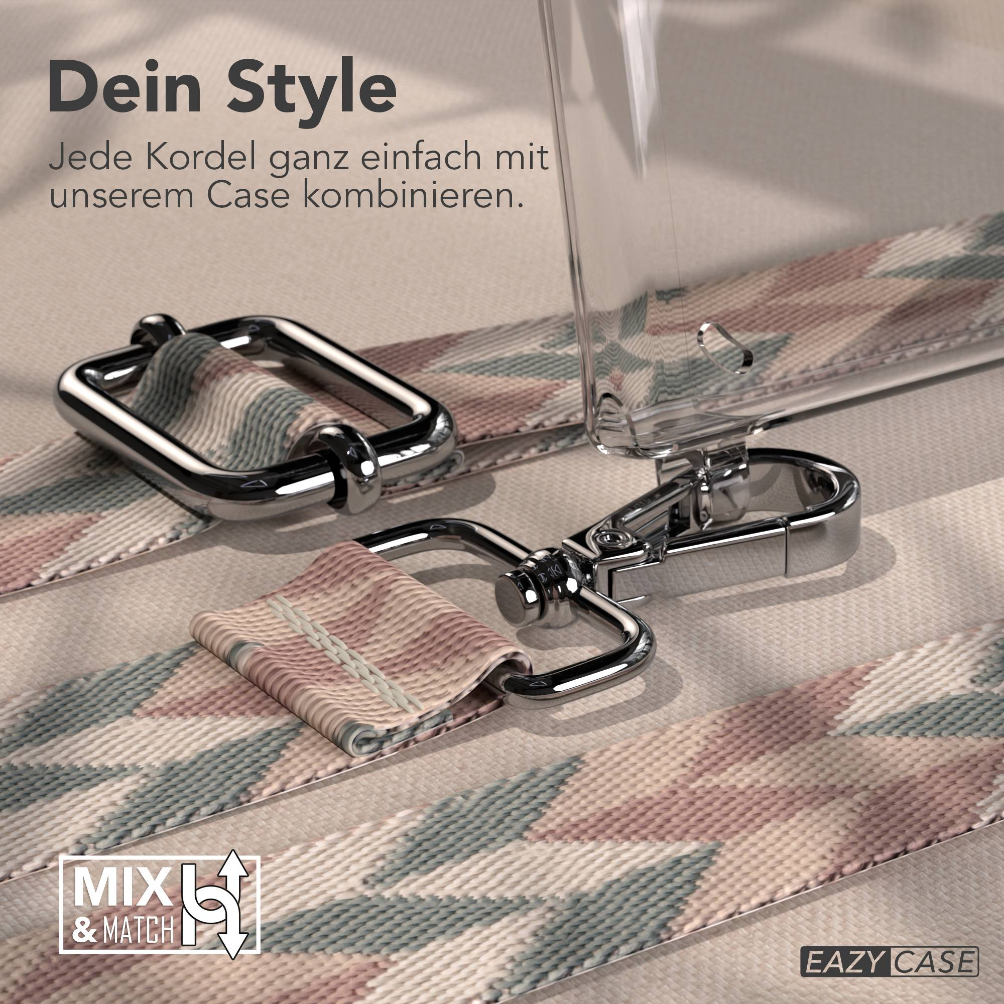 Handyhülle Band mit geometrischem Muster und Metallverschlüssen. "Mix & Match" Logo.