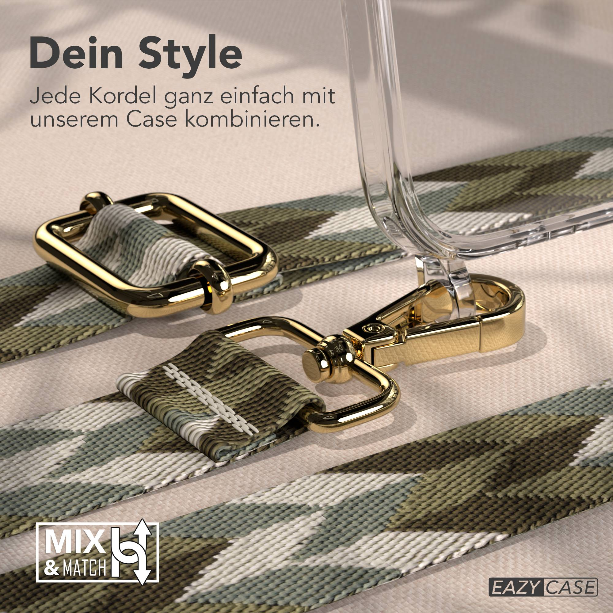 Ein Camouflage-Gurt mit goldenen Beschlägen und einer Hülle.