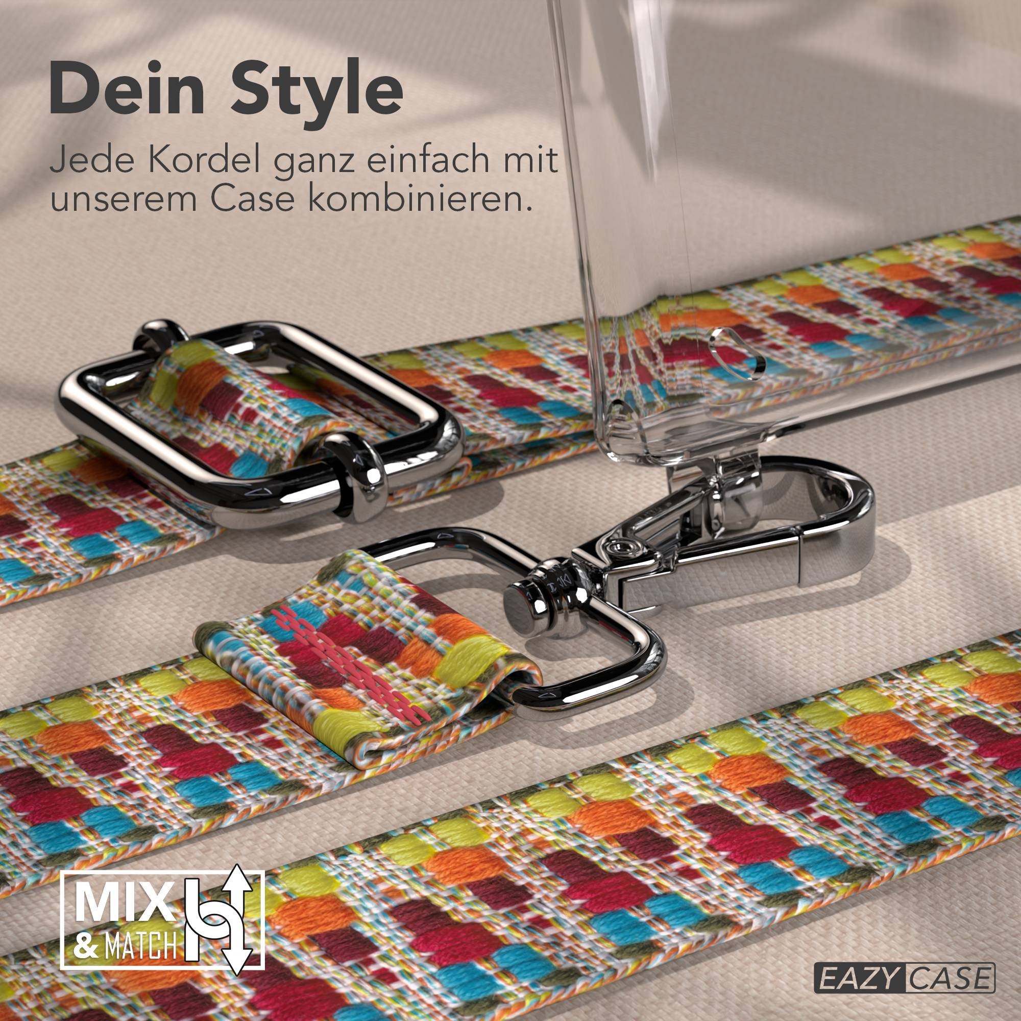 Bunte Kordel mit silbernen Beschlägen und "MIX & MATCH" Logo.