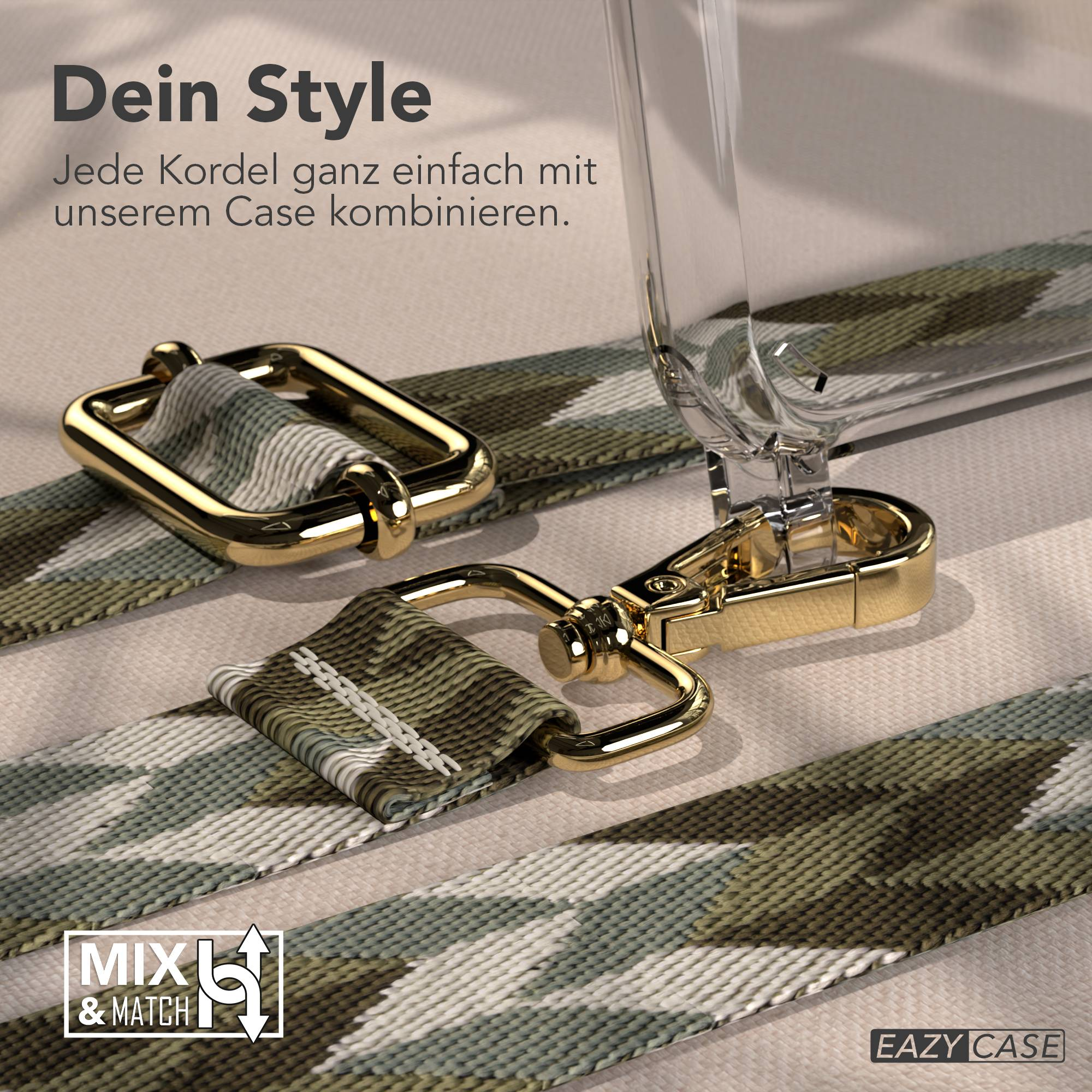 Camouflage-Gurt mit goldenen Clips und Hülle. Text: Dein Style.