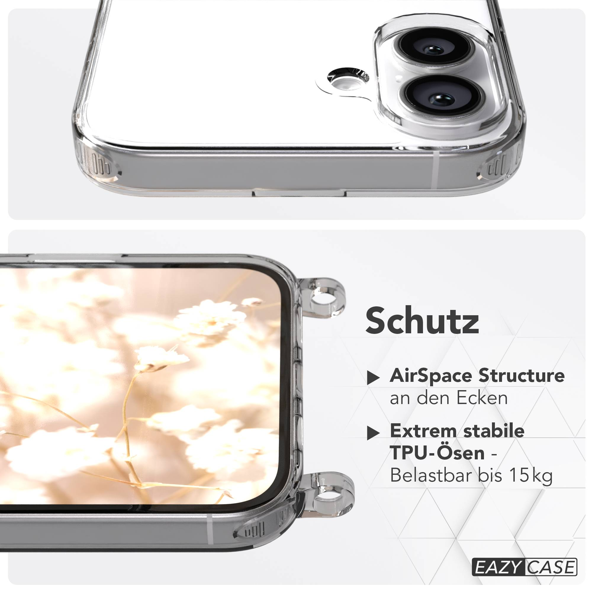 Transparente Handyhülle mit Fokus auf Schutzfunktionen und Ösen.
