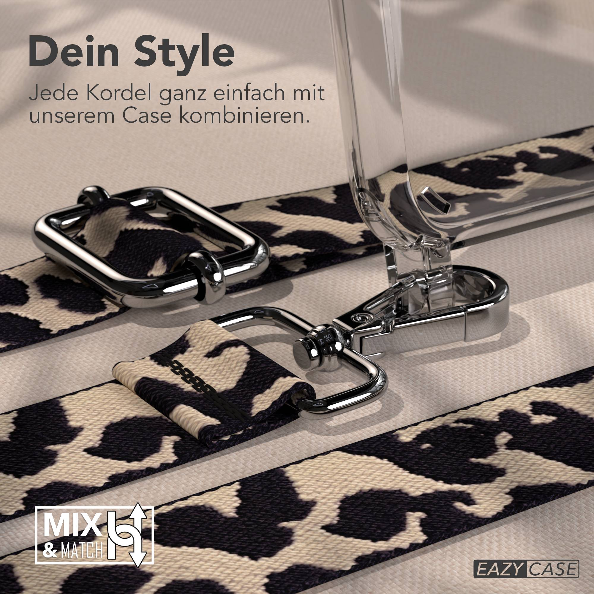 Ein iPhone-Case-Armband mit Leopardenmuster und silbernen Beschlägen.