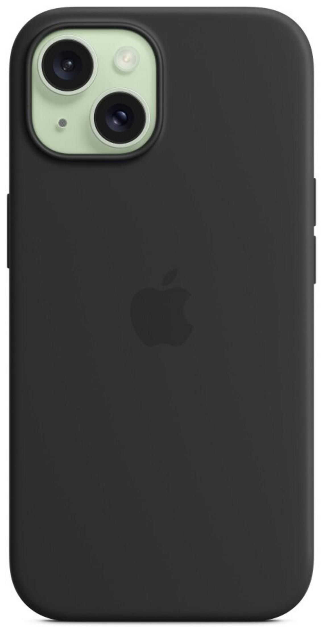 Zwarte telefoonhoes met Apple-logo en cameralenzen aan de achterkant.