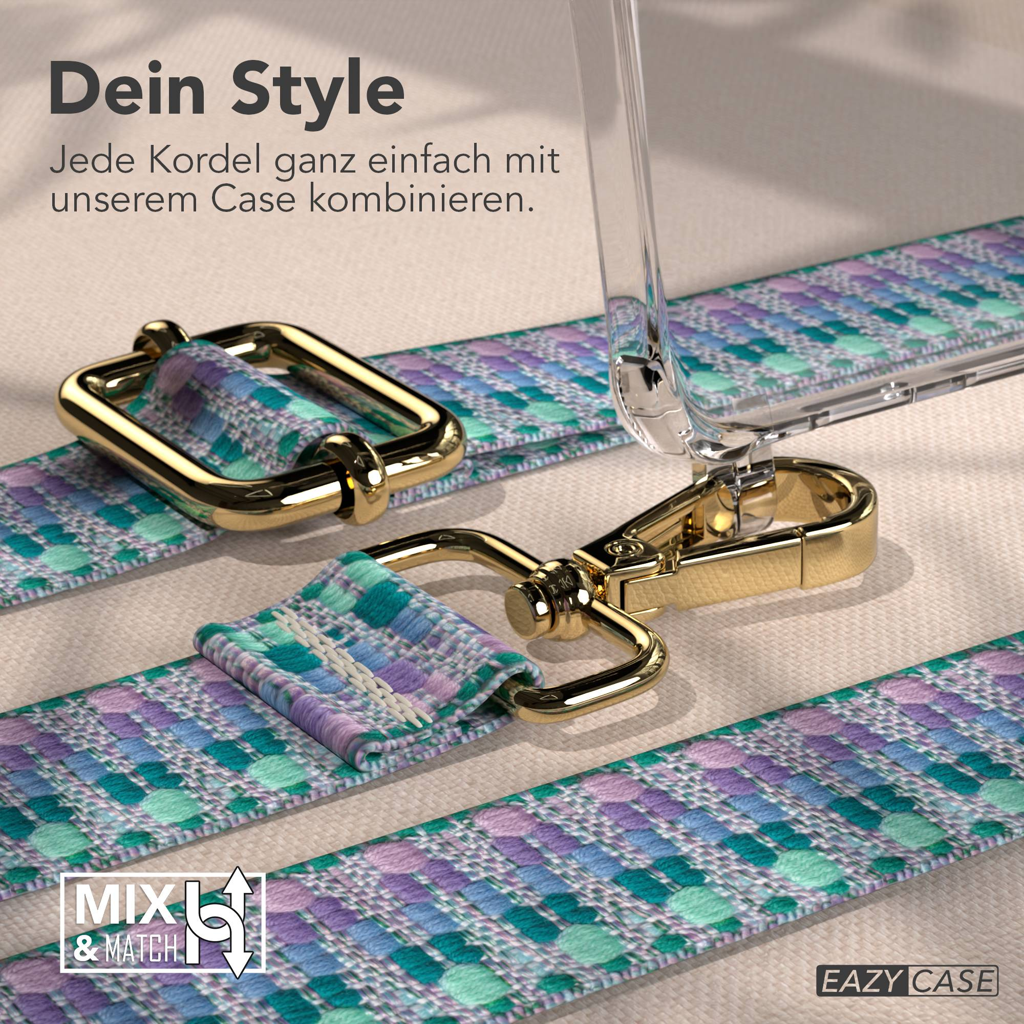 Goldene Schnallen und ein gemustertes Band für ein Handyhülle.